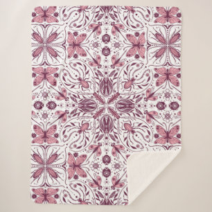 Couverture Sherpa Buissons, magenta foncé et rose sur blanc