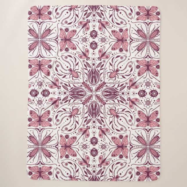 Couverture Sherpa Buissons, magenta foncé et rose sur blanc (Devant)
