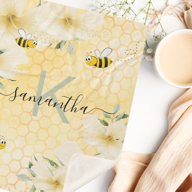 Couverture Sherpa Bumble abeilles florales jaune nid d'abeille amusa (Créateur téléchargé)