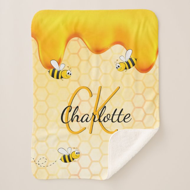Couverture Sherpa Bumble abeilles miel nid d'abeille goutte de miel  (Devant)