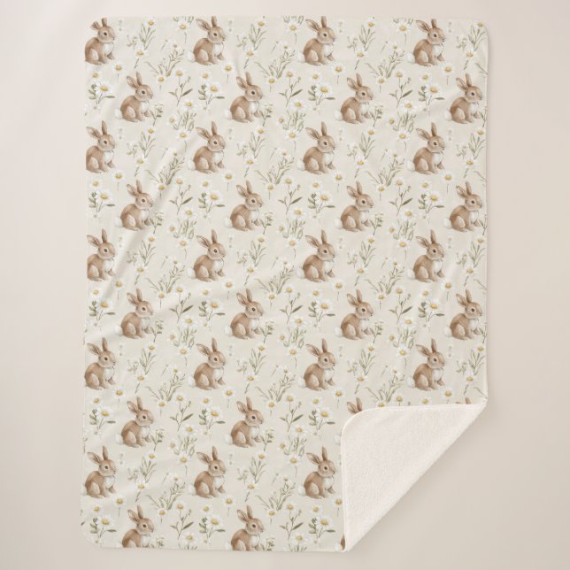 Couverture Sherpa Bunny Rabbits Daisy Flowers (Devant)
