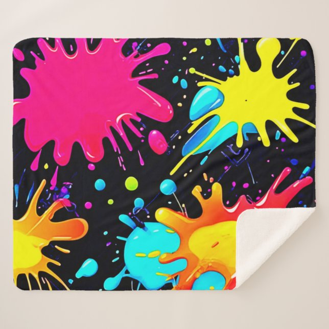 Couverture Sherpa Burst d'art vibrant à éclaboussures de peinture (Devant (Horizontal))