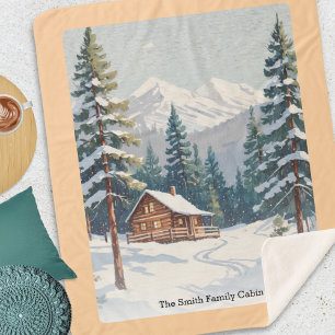Couverture Sherpa Cabine de campagne rustique scène de neige montagn