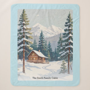 Couverture Sherpa Cabine de campagne rustique scène de neige montagn