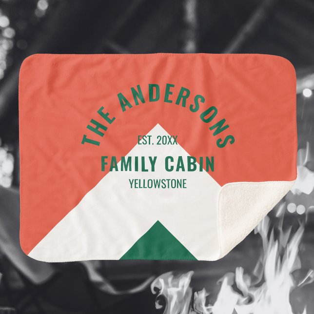 Couverture Sherpa Cabine de famille Nom personnalisé Red Navy Retro (Créateur téléchargé)