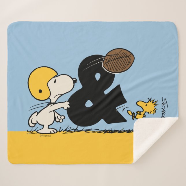 Couverture Sherpa cacahuètes | Football Snoopy & Woodstock (Devant (Horizontal))
