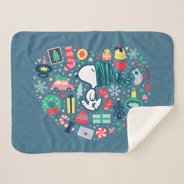 Couverture Sherpa cacahuètes | Snoopy Holiday Happiness Heart (Devant (Horizontal))