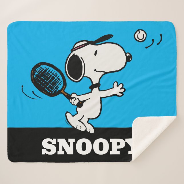 Couverture Sherpa cacahuètes | Snoopy Joue Au Tennis (Devant (Horizontal))