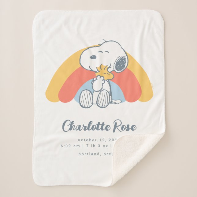 Couverture Sherpa cacahuètes | Snoopy & Woodstock Arc en ciel (Devant)