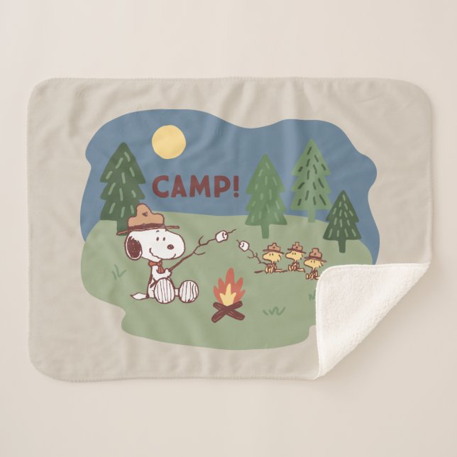 Couverture Sherpa cacahuètes | Snoopy & Woodstock au feu de camp (Devant (Horizontal))