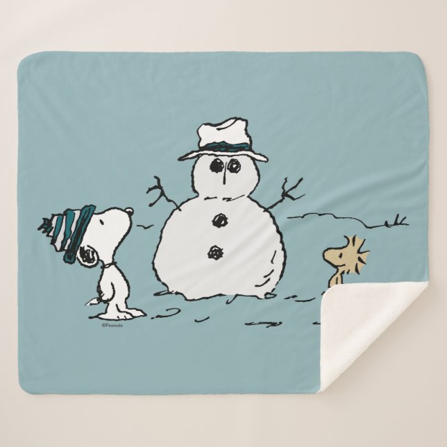 Couverture Sherpa cacahuètes | Snoopy & Woodstock Build A Snowman (Devant (Horizontal))
