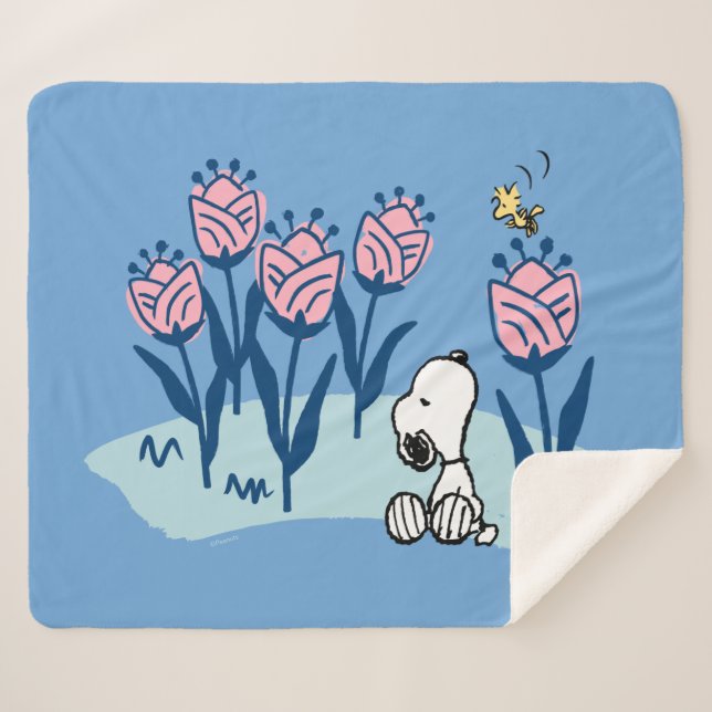 Couverture Sherpa cacahuètes | Snoopy & Woodstock Flower Garden (Devant (Horizontal))