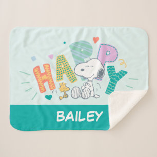 Couverture Sherpa cacahuètes Snoopy & Woodstock Happy