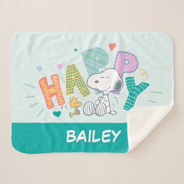 Couverture Sherpa cacahuètes | Snoopy & Woodstock Happy (Devant (Horizontal))