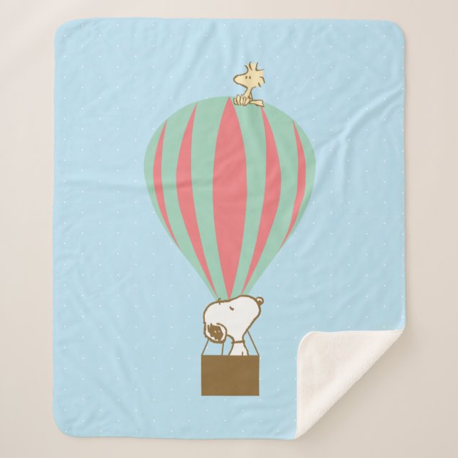 Couverture Sherpa cacahuètes | Snoopy & Woodstock Hot Air Balloon (Devant)