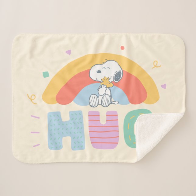 Couverture Sherpa cacahuètes | Snoopy & Woodstock Hug (Devant (Horizontal))