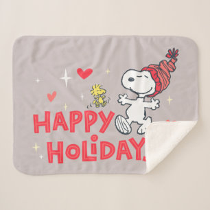 Couverture Sherpa cacahuètes   Snoopy & Woodstock Joyeuses Fêtes