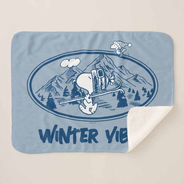 Couverture Sherpa cacahuètes | Snoopy & Woodstock Skiing (Devant (Horizontal))