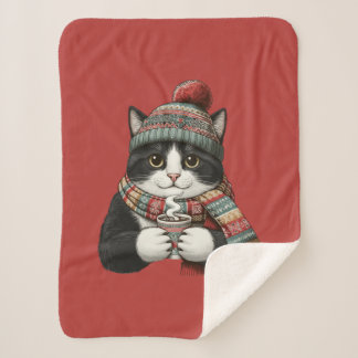Couverture Sherpa Cacao de chat d'hiver confortable