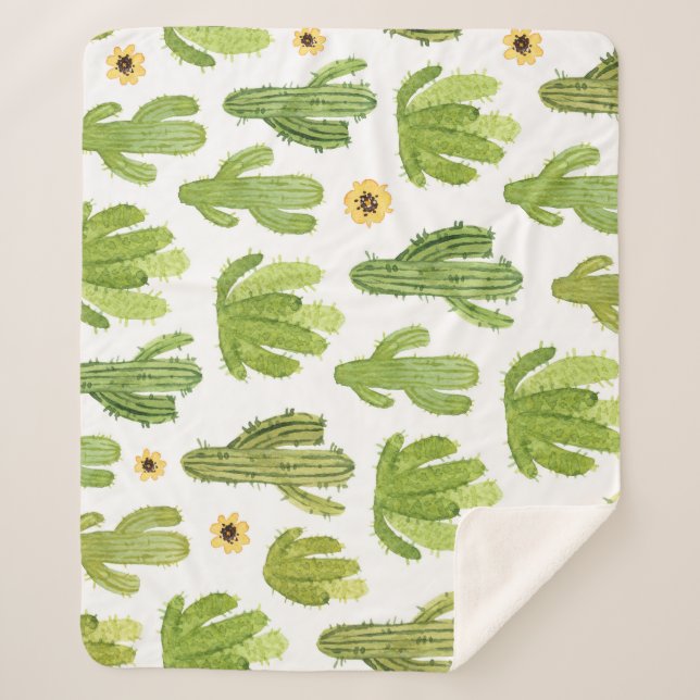 Couverture Sherpa Cactus du désert vert : Aquarelle transparente (Devant)