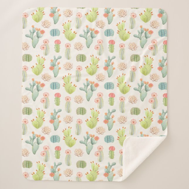 Couverture Sherpa Cactus en pastel mou et motif succulent (Devant)