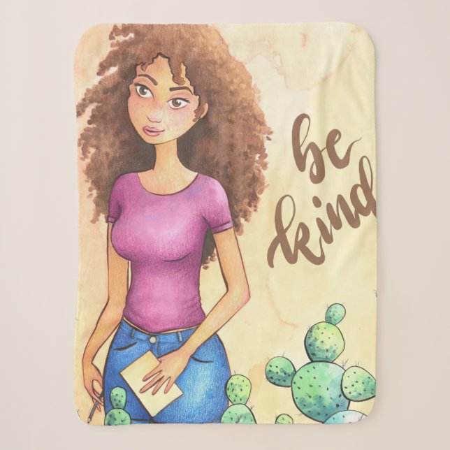 Couverture Sherpa Cactus Girl Be Kind (Devant)