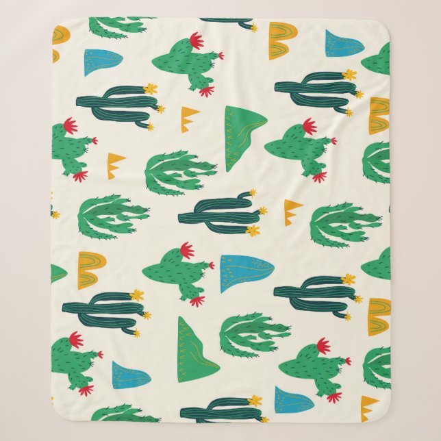Couverture Sherpa Cactus Naturel : Art Folk Sans Couleur. (Devant)