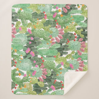 Couverture Sherpa Cactus peint à la main : Vert désert