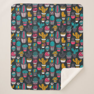 Couverture Sherpa Cactus tiré par la main dans le motif de style de