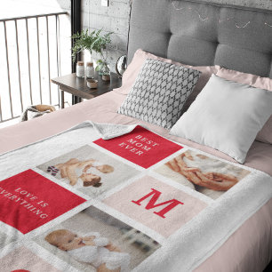 Couverture Sherpa Cadeau Collage Photo Moderne Rouge & Rose Meilleur