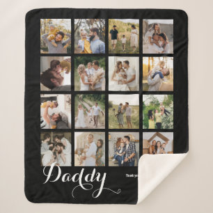 Couverture Sherpa Cadeau de 16 photos en collage B & W pour papa