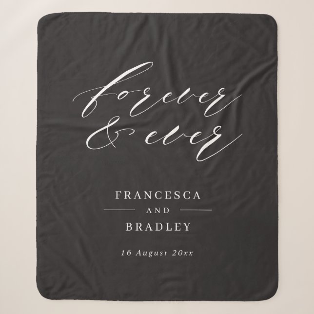 Couverture Sherpa Cadeau de mariage calligraphié monochrome Forever  (Devant)