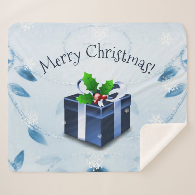 Couverture Sherpa Cadeau de Noël bleu Sherpa Blanket (Devant (Horizontal))