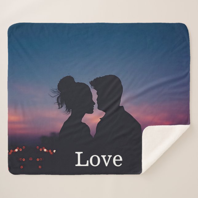 Couverture Sherpa Cadeau de photo de mariage Love Script (Devant (Horizontal))