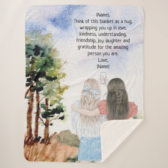 Couverture Sherpa Cadeau pour Soeur ou Amis Aquarelle Paysage (Devant)