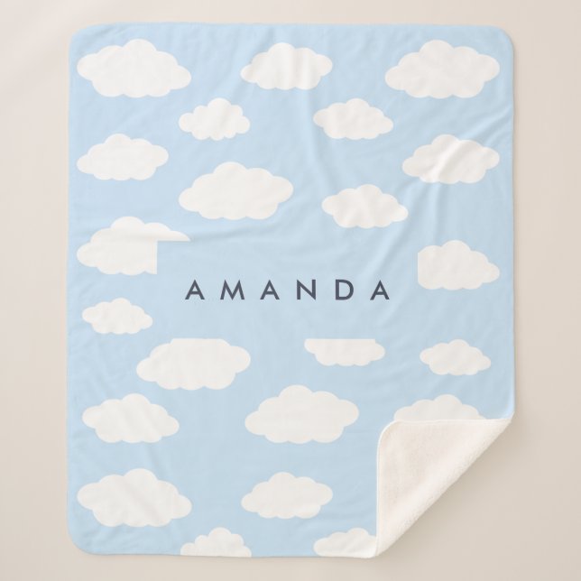 Couverture Sherpa Cadeaux Monogramme Cute Girl Blue Cloud personnali (Devant)