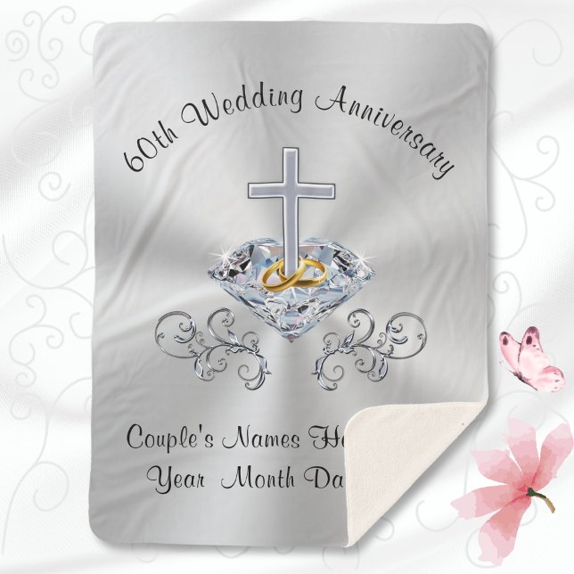 Couverture Sherpa Cadeaux pour le 60ème anniversaire chrétiens Jeter (60th wedding anniversary blanket. Christian 60th anniversary gift for parents. Diamond anniversary!)