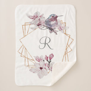 Couverture Sherpa Cadre Orné de Magnolias Roses et Blanches avec Mon