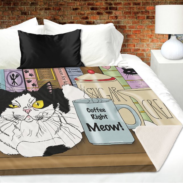 Couverture Sherpa Café Tuxedo Chat amusant (Créateur téléchargé)