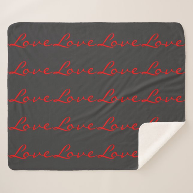 Couverture Sherpa Calligraphie Tendance Grise Rouge Mariage Amour (Devant (Horizontal))