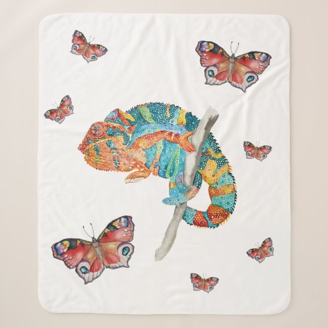 Couverture Sherpa Caméléon aquarelle vibrant  (Devant)