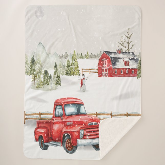 Couverture Sherpa Camion rouge d'hiver et grange Sherpa Blanket (Devant)