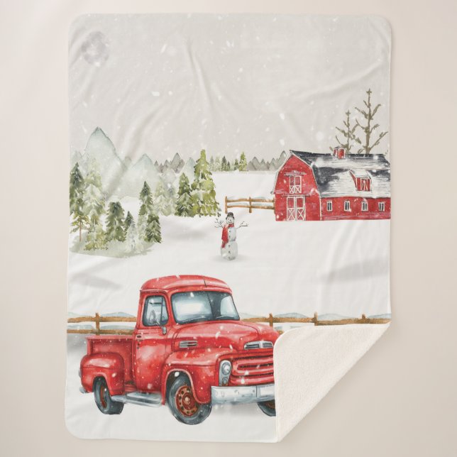 Couverture Sherpa Camion rouge d'hiver et grange Sherpa Blanket (Devant)