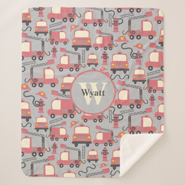 Couverture Sherpa Camions rouges Pompiers Enfants Personnalisés (Devant)