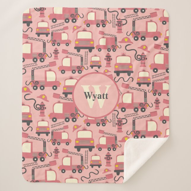 Couverture Sherpa Camions rouges Pompiers Enfants Personnalisés (Devant)