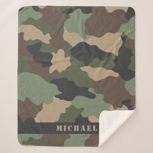 Couverture Sherpa Camo Camouflage militaire Kaki vert Tan Monogramme