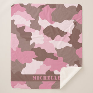 Couverture Sherpa Camo Girly Camouflage rose Nom du monogramme