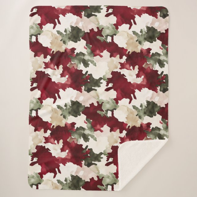 Couverture Sherpa Camouflage Crème Rouge Vert (Devant)