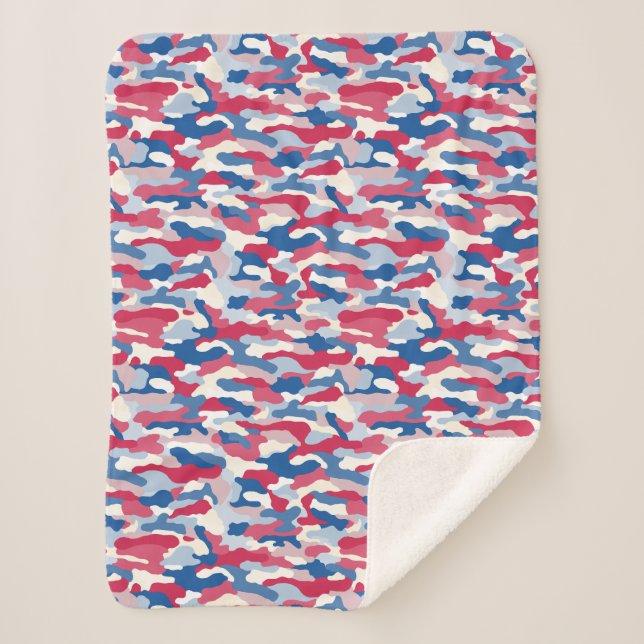 Couverture Sherpa Camouflage rouge blanc et bleu (Devant)