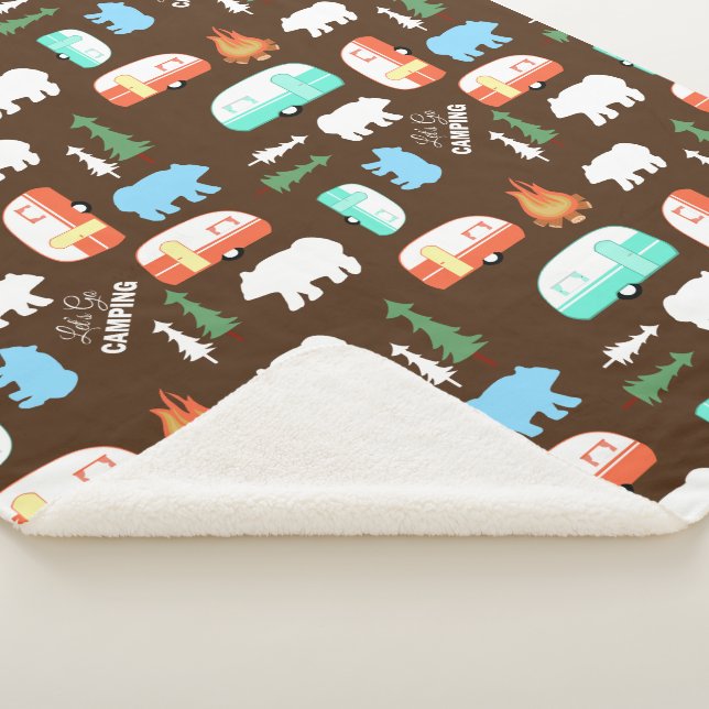 Couverture Sherpa Camping Retro Camper Bear Fleece Sherpa - Brown (3/4)